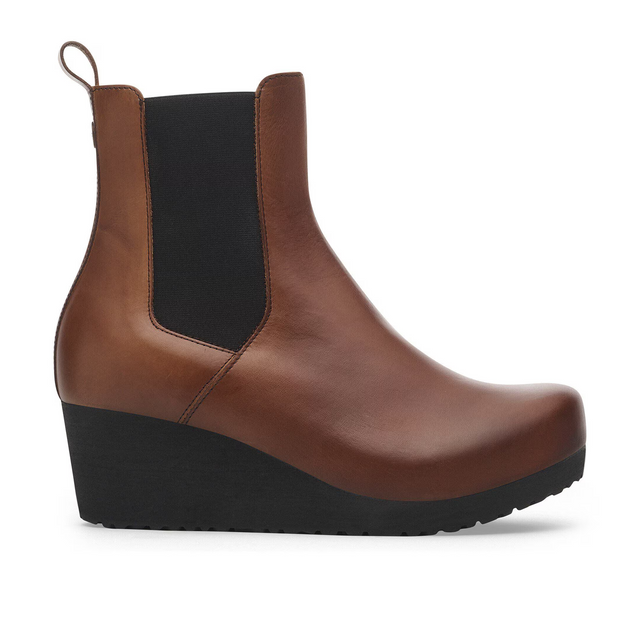 Birkenstock Ebba Narrow Chelsea Wedge Boot (Women) - Cognac Leather Boots - Casual - Low - The Heel Shoe Fitters