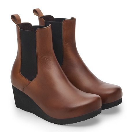 Birkenstock Ebba Narrow Chelsea Wedge Boot (Women) - Cognac Leather Boots - Casual - Low - The Heel Shoe Fitters