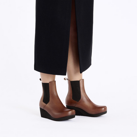 Birkenstock Ebba Narrow Chelsea Wedge Boot (Women) - Cognac Leather Boots - Casual - Low - The Heel Shoe Fitters