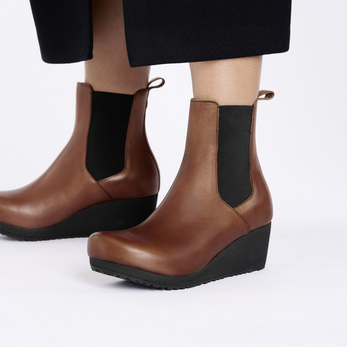 Birkenstock Ebba Narrow Chelsea Wedge Boot (Women) - Cognac Leather Boots - Casual - Low - The Heel Shoe Fitters