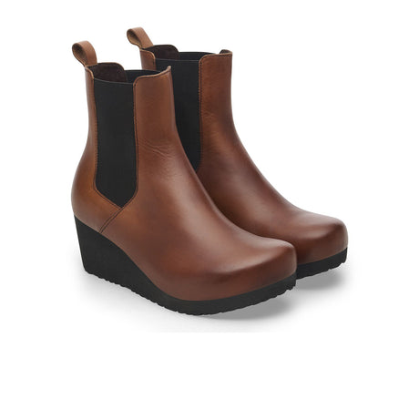 Birkenstock Ebba Narrow Chelsea Wedge Boot (Women) - Cognac Leather Boots - Casual - Low - The Heel Shoe Fitters