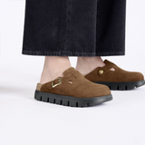 Birkenstock Boston Chunky Narrow Clog (Women) - Dark Tea Suede Dress-Casual - Clogs & Mules - The Heel Shoe Fitters