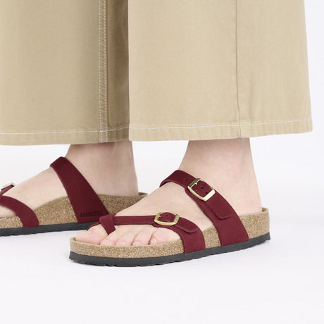 Birkenstock Mayari Soft Footbed Slide Sandal (Women) - Zinfandel Nubuck Sandal - Slide - The Heel Shoe Fitters