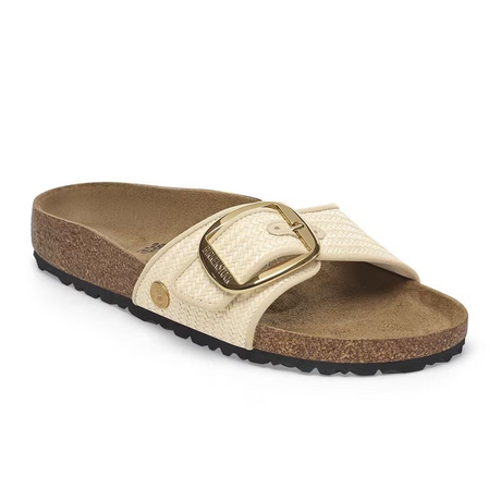 Birkenstock Madrid Big Buckle Narrow Slide Sandal (Women) - Raffia Natural Sandal - Slide - The Heel Shoe Fitters