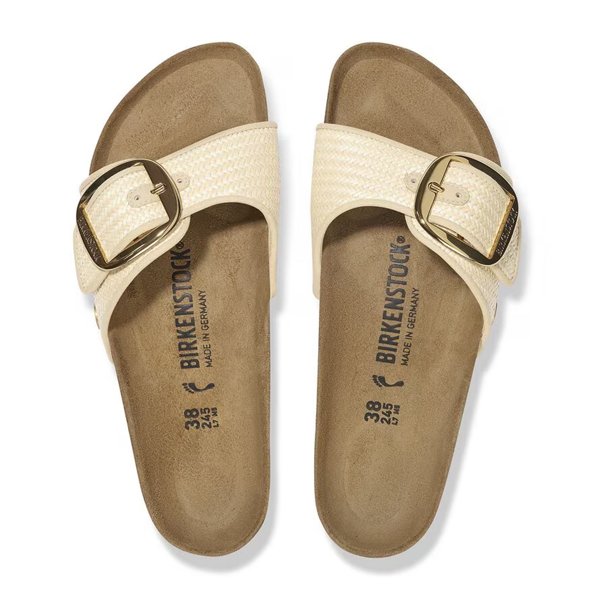 Birkenstock Madrid Big Buckle Narrow Slide Sandal (Women) - Raffia Natural Sandal - Slide - The Heel Shoe Fitters