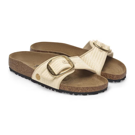 Birkenstock Madrid Big Buckle Narrow Slide Sandal (Women) - Raffia Natural Sandal - Slide - The Heel Shoe Fitters