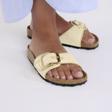Birkenstock Madrid Big Buckle Narrow Slide Sandal (Women) - Raffia Natural Sandal - Slide - The Heel Shoe Fitters