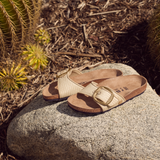 Birkenstock Madrid Big Buckle Narrow Slide Sandal (Women) - Raffia Natural Sandal - Slide - The Heel Shoe Fitters