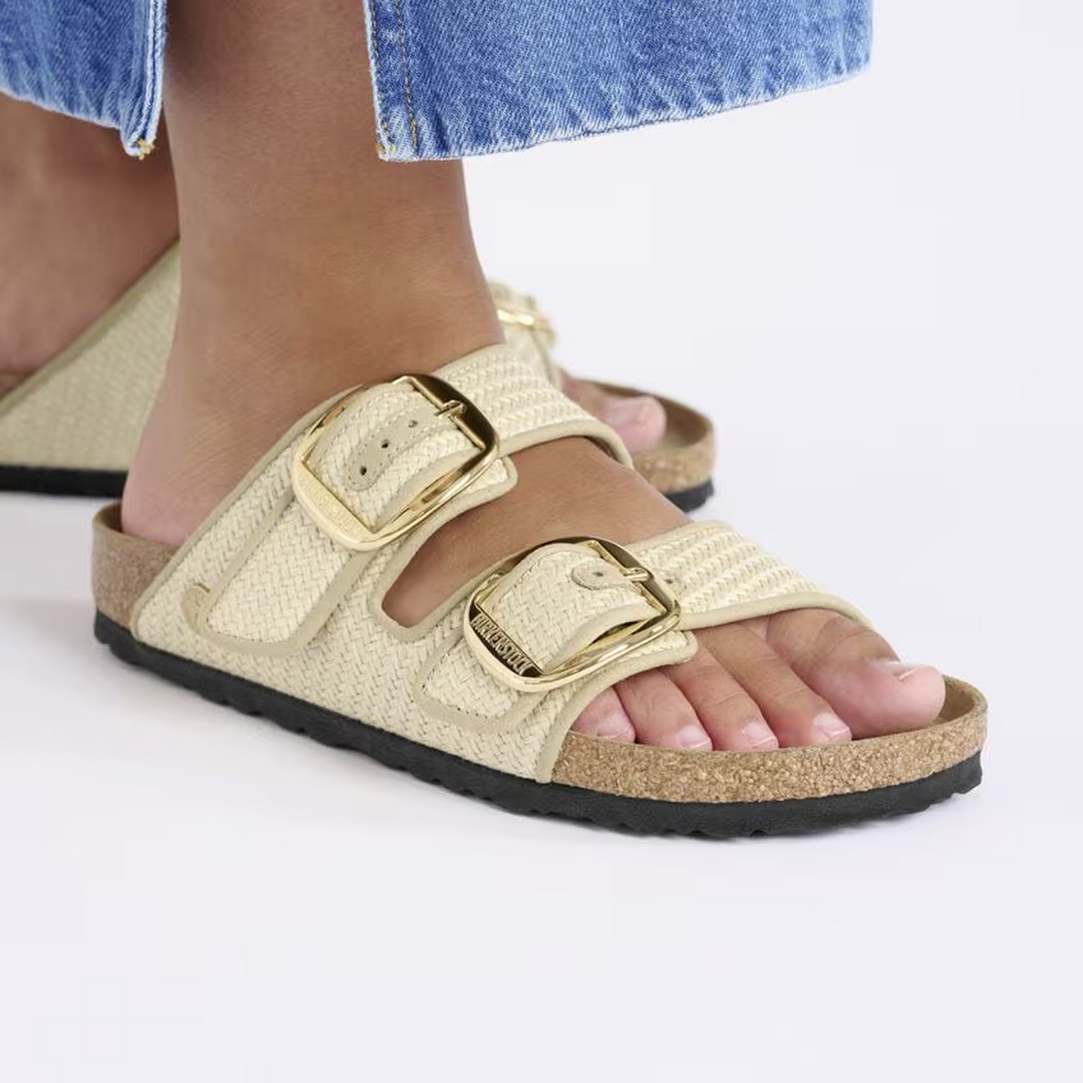 Birkenstock Arizona Big Buckle Narrow Slide Sandal (Women) - Raffia Natural Sandal - Slide - The Heel Shoe Fitters