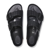 Birkenstock Arizona Slide Sandal (Women) - Woven Emboss Black Leather Sandal - Slide - The Heel Shoe Fitters