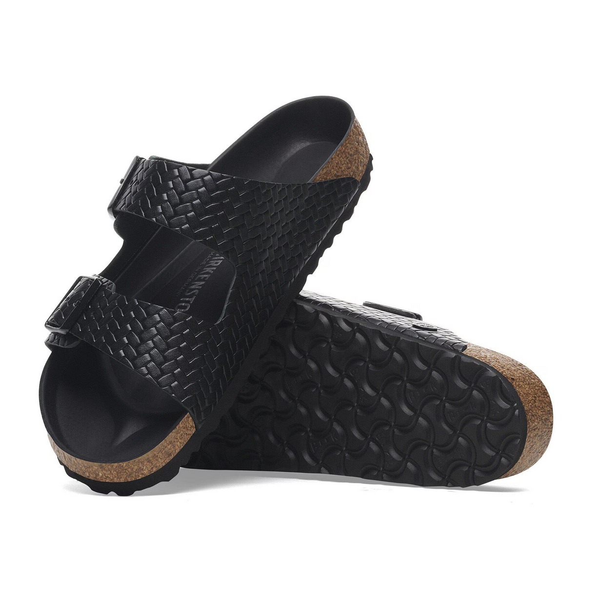 Birkenstock Arizona Slide Sandal (Women) - Woven Emboss Black Leather Sandal - Slide - The Heel Shoe Fitters