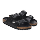 Birkenstock Arizona Slide Sandal (Women) - Woven Emboss Black Leather Sandal - Slide - The Heel Shoe Fitters