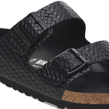Birkenstock Arizona Slide Sandal (Women) - Woven Emboss Black Leather Sandal - Slide - The Heel Shoe Fitters