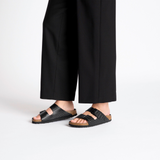 Birkenstock Arizona Slide Sandal (Women) - Woven Emboss Black Leather Sandal - Slide - The Heel Shoe Fitters