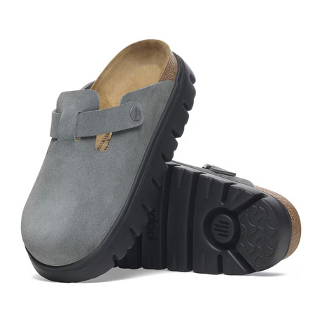 Birkenstock Boston Chunky Clog (Women) - Basalt Gray Suede Dress-Casual - Clogs & Mules - The Heel Shoe Fitters