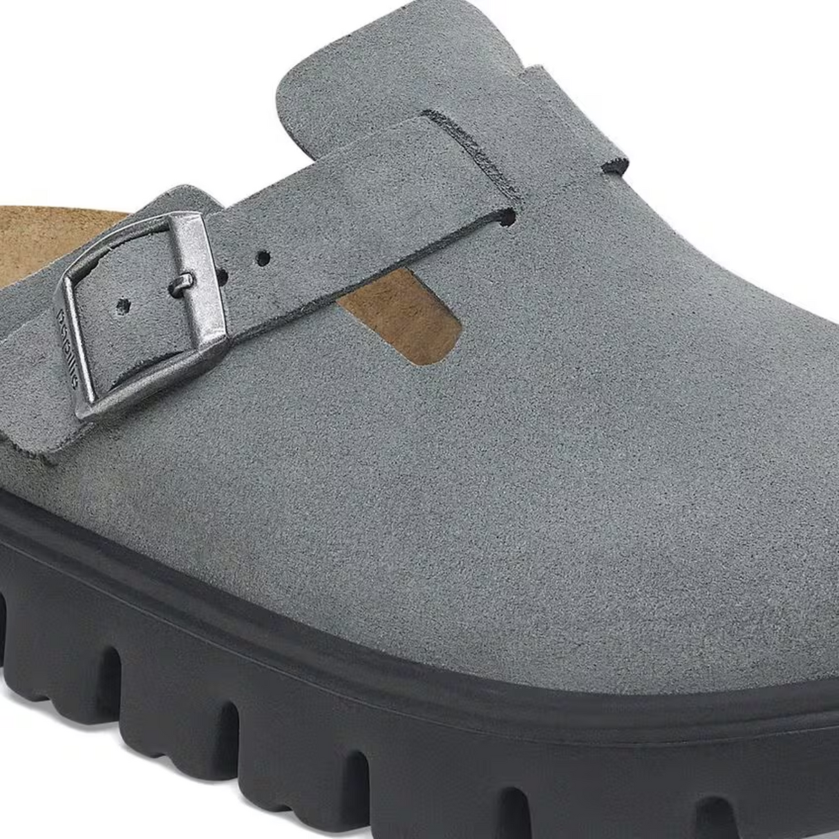 Birkenstock Boston Chunky Clog (Women) - Basalt Gray Suede Dress-Casual - Clogs & Mules - The Heel Shoe Fitters