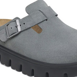 Birkenstock Boston Chunky Clog (Women) - Basalt Gray Suede Dress-Casual - Clogs & Mules - The Heel Shoe Fitters