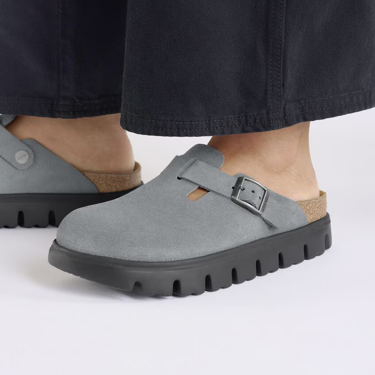 Birkenstock Boston Chunky Clog (Women) - Basalt Gray Suede Dress-Casual - Clogs & Mules - The Heel Shoe Fitters