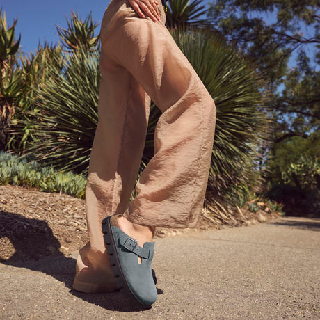 Birkenstock Boston Chunky Clog (Women) - Basalt Gray Suede Dress-Casual - Clogs & Mules - The Heel Shoe Fitters