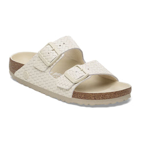 Birkenstock Arizona Hex Narrow Slide Sandal (Women) - Woven Emboss Ecru Leather Sandal - Slide - The Heel Shoe Fitters