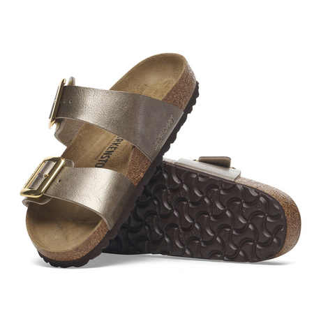 Birkenstock Sydney Luxe Buckle Slide Sandal (Women) - Graceful Taupe Birko-Flor Sandal - Slide - The Heel Shoe Fitters