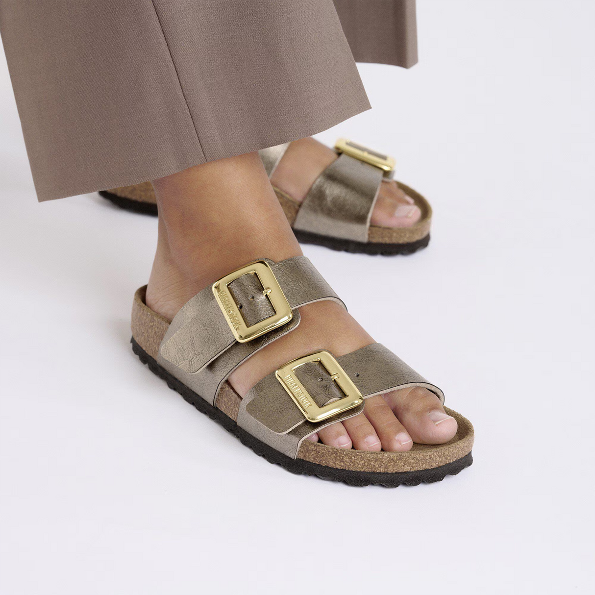 Birkenstock Sydney Luxe Buckle Slide Sandal (Women) - Graceful Taupe Birko-Flor Sandal - Slide - The Heel Shoe Fitters