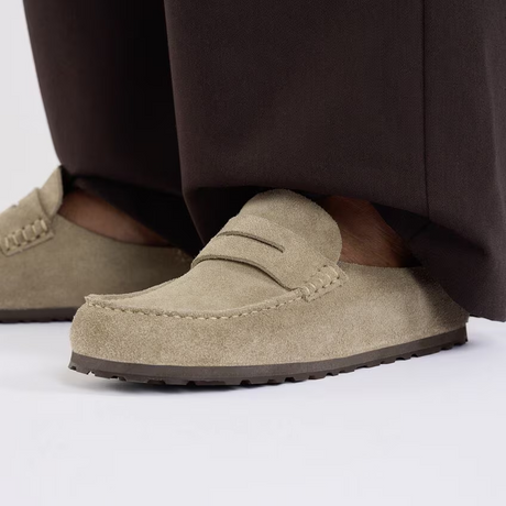 Birkenstock Naples Wrapped Clog (Men) - Taupe Suede Dress-Casual - Clogs & Mules - The Heel Shoe Fitters