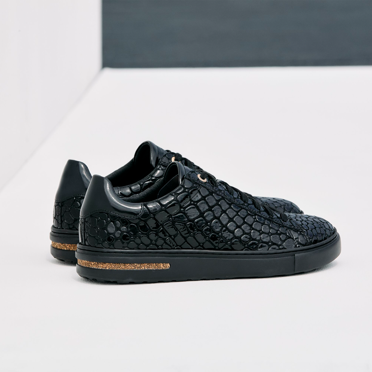 Birkenstock Bend Narrow Sneaker (Women) - Embossed Croc Black Leather Athletic - Casual - Slip On - The Heel Shoe Fitters