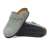 Birkenstock Boston Soft Footbed Narrow Clog (Women) - Pure Sage Suede Dress-Casual - Clogs & Mules - The Heel Shoe Fitters