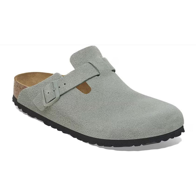 Birkenstock Boston Soft Footbed Narrow Clog (Women) - Pure Sage Suede Dress-Casual - Clogs & Mules - The Heel Shoe Fitters