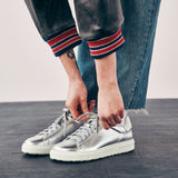 Birkenstock Bend Sneaker (Women) - Metallic Silver/White Leather Athletic - Casual - Lace Up - The Heel Shoe Fitters