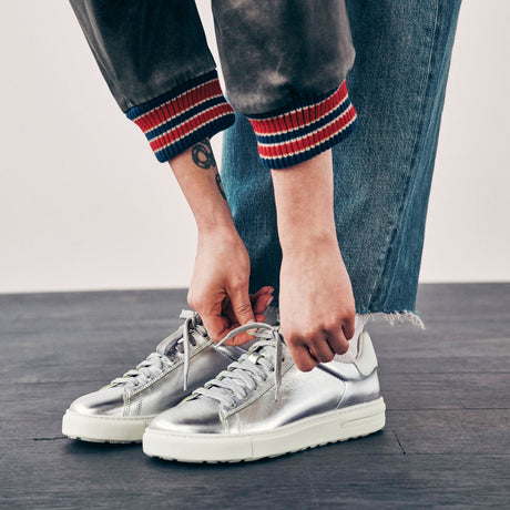 Birkenstock Bend Sneaker (Women) - Metallic Silver/White Leather Athletic - Casual - Lace Up - The Heel Shoe Fitters