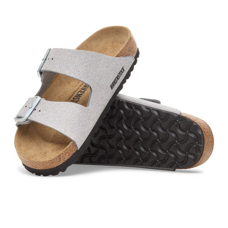 Birkenstock Arizona Narrow Slide Sandal (Women) - Shiny Glitter Silver Sandal - Slide - The Heel Shoe Fitters
