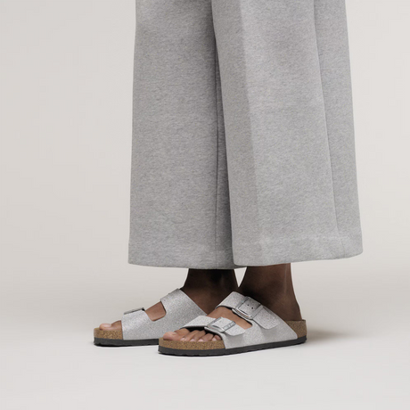 Birkenstock Arizona Narrow Slide Sandal (Women) - Shiny Glitter Silver Sandal - Slide - The Heel Shoe Fitters