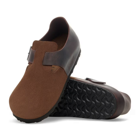 Birkenstock London Clog (Men) - Dark Tea Suede/Oiled Leather Dress-Casual - Slip On - The Heel Shoe Fitters