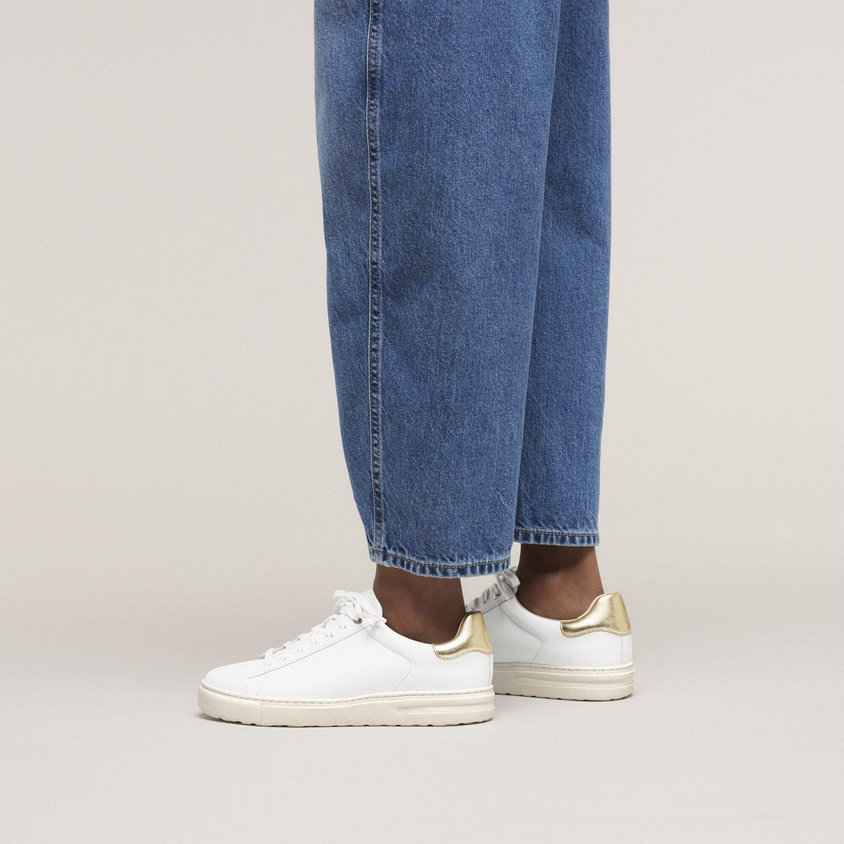 Birkenstock Bend Sneaker (Women) - White/Metallic Gold Leather Athletic - Casual - Lace Up - The Heel Shoe Fitters