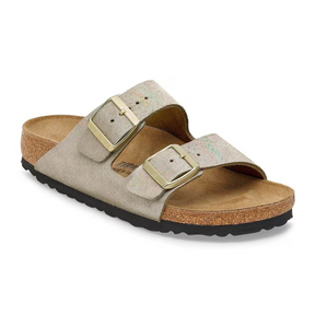 Birkenstock Arizona Slide Sandal (Women) - Shimmering Taupe Suede Sandal - Slide - The Heel Shoe Fitters
