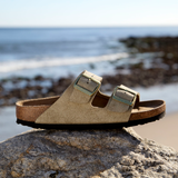 Birkenstock Arizona Slide Sandal (Women) - Shimmering Taupe Suede Sandal - Slide - The Heel Shoe Fitters