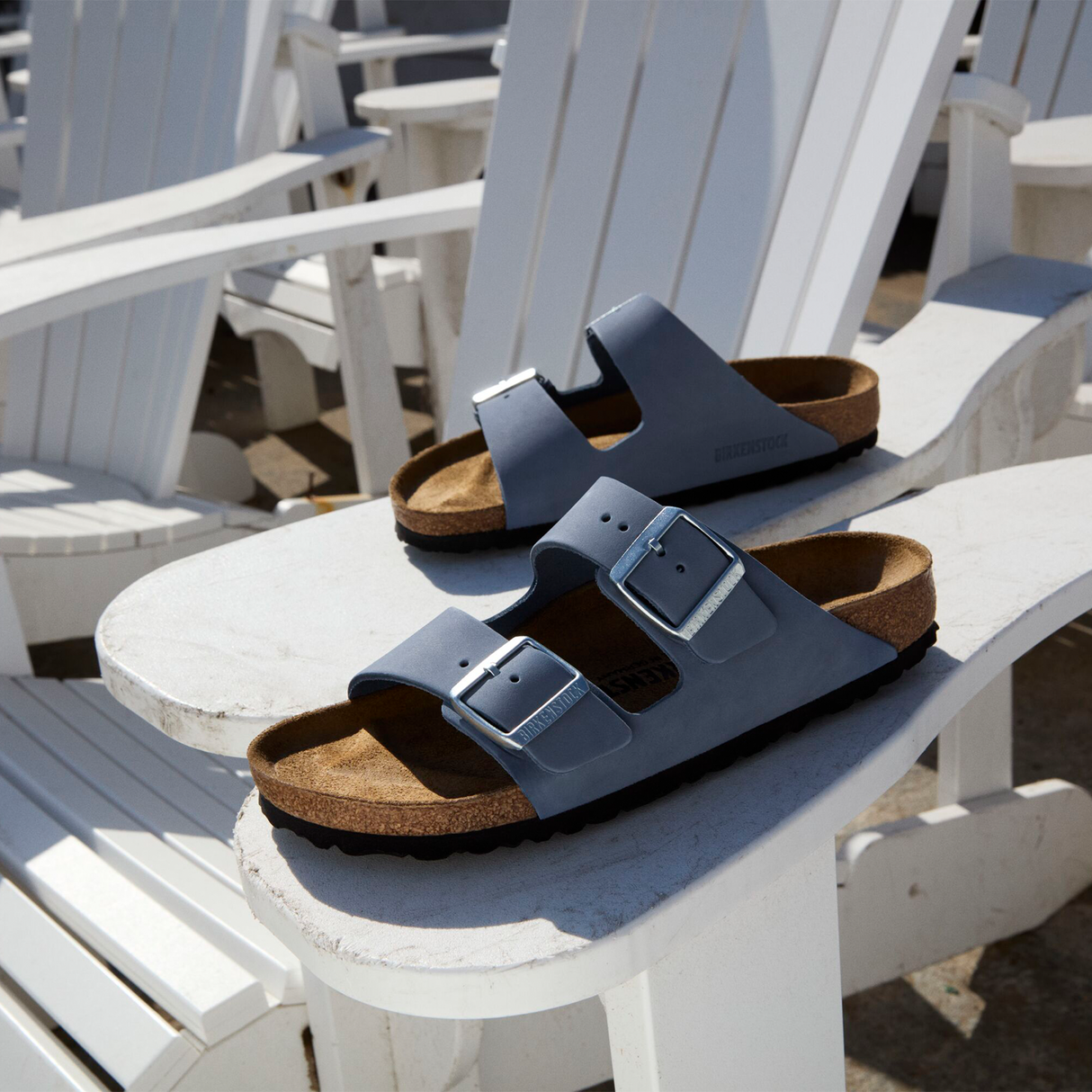 Birkenstock Arizona Slide Sandal (Women) - Stone Blue Nubuck Sandal - Slide - The Heel Shoe Fitters