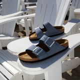 Birkenstock Arizona Slide Sandal (Women) - Stone Blue Nubuck Sandal - Slide - The Heel Shoe Fitters
