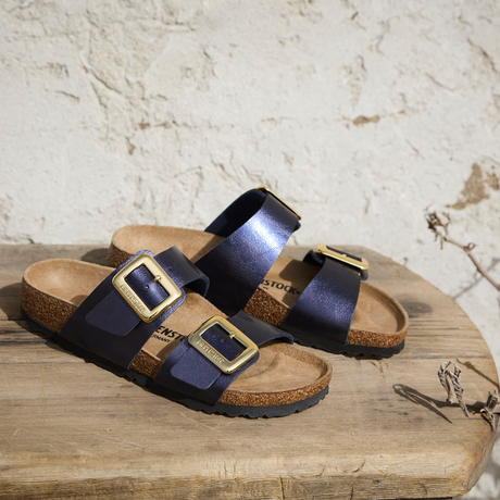 Birkenstock Sydney Luxe Buckle Narrow Slide Sandal (Women) - Graceful Midnight Birko-Flor Sandal - Slide - The Heel Shoe Fitters
