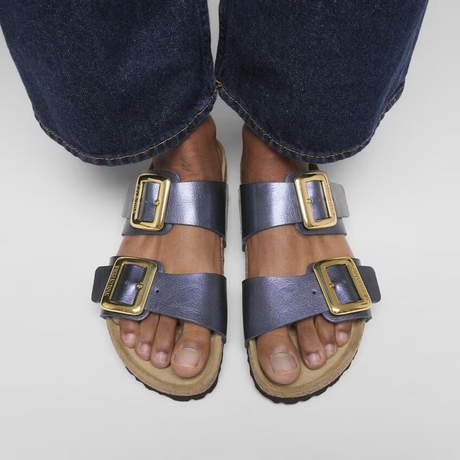 Birkenstock Sydney Luxe Buckle Narrow Slide Sandal (Women) - Graceful Midnight Birko-Flor Sandal - Slide - The Heel Shoe Fitters