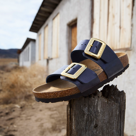 Birkenstock Sydney Luxe Buckle Narrow Slide Sandal (Women) - Graceful Midnight Birko-Flor Sandal - Slide - The Heel Shoe Fitters