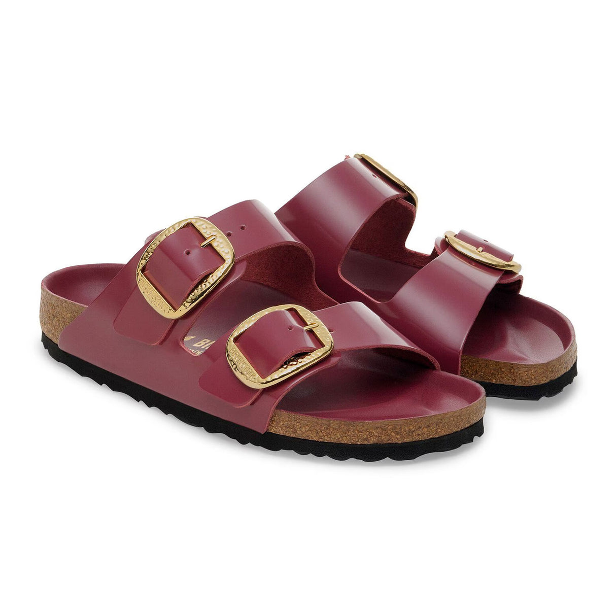 Birkenstock Arizona Hammered Big Buckle Slide Sandal (Women) - High Shine Zinfandel Leather Sandal - Slide - The Heel Shoe Fitters