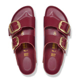 Birkenstock Arizona Hammered Big Buckle Slide Sandal (Women) - High Shine Zinfandel Leather Sandal - Slide - The Heel Shoe Fitters