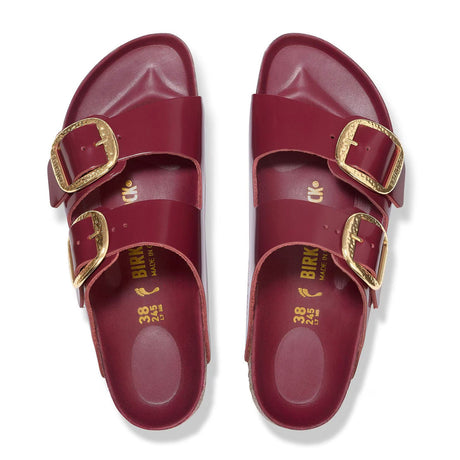 Birkenstock Arizona Hammered Big Buckle Slide Sandal (Women) - High Shine Zinfandel Leather Sandal - Slide - The Heel Shoe Fitters