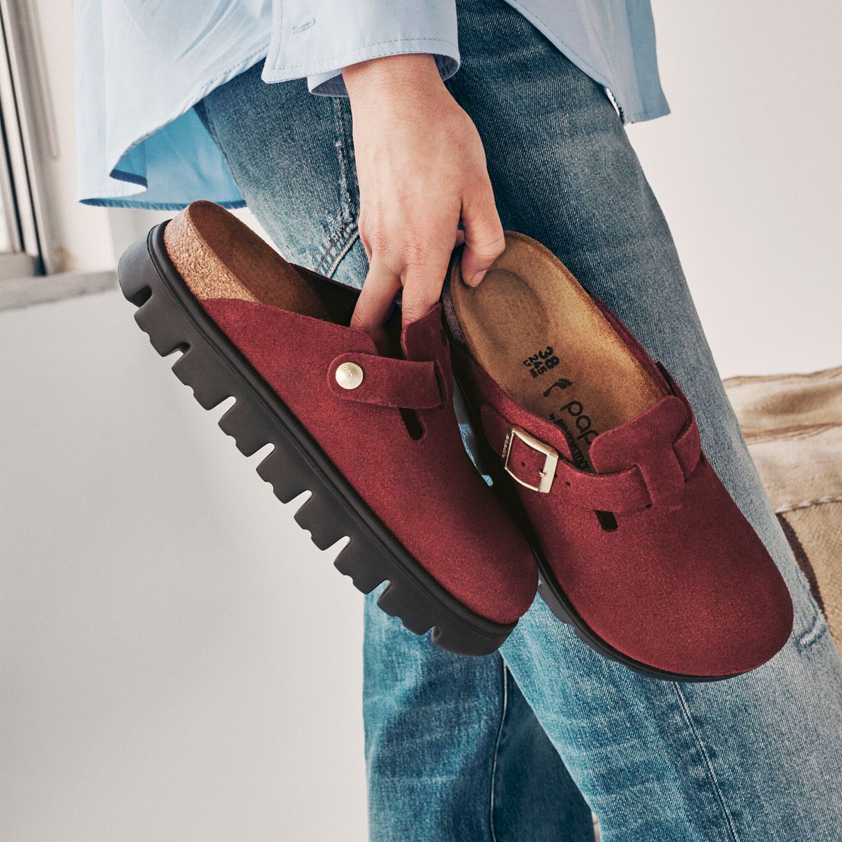 Birkenstock Boston Chunky Clog (Women) - Zinfandel Suede Dress-Casual - Clogs & Mules - The Heel Shoe Fitters