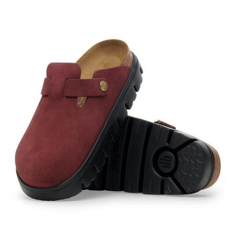 Birkenstock Boston Chunky Clog (Women) - Zinfandel Suede Dress-Casual - Clogs & Mules - The Heel Shoe Fitters