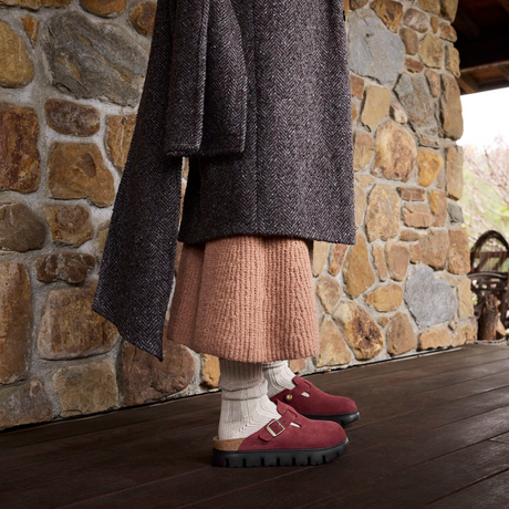 Birkenstock Boston Chunky Clog (Women) - Zinfandel Suede Dress-Casual - Clogs & Mules - The Heel Shoe Fitters