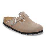 Birkenstock Boston Rivet Clog (Women) - Taupe Suede Dress-Casual - Clogs & Mules - The Heel Shoe Fitters
